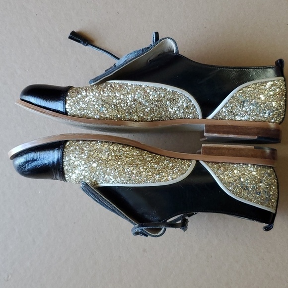 Croon RARE tassel  gold glitter and black shoes Size 38 (us 7.5 ) - Picture 11 of 11